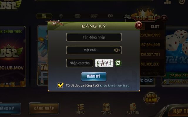 Giao diện đăng ký b52 club