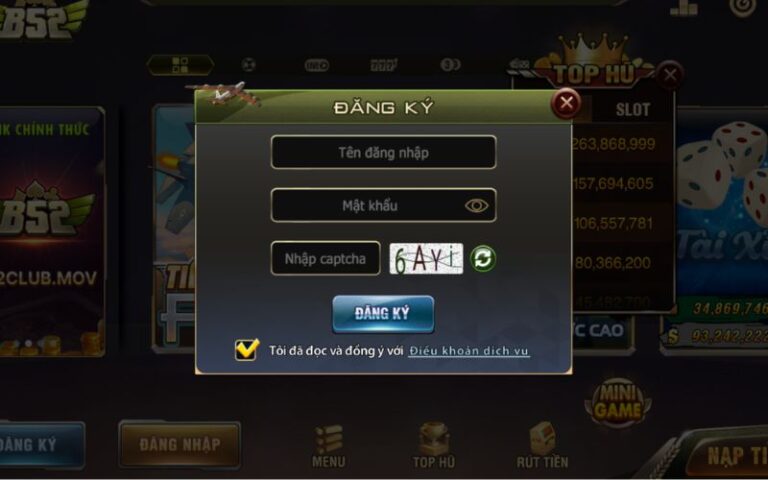 Giao diện đăng ký b52 club