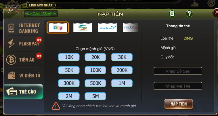 Phân Tích Quy Trình Tổng Nạp Thành Công Ít Nhất 500K Bằng Thẻ Cào Tại B52Club
